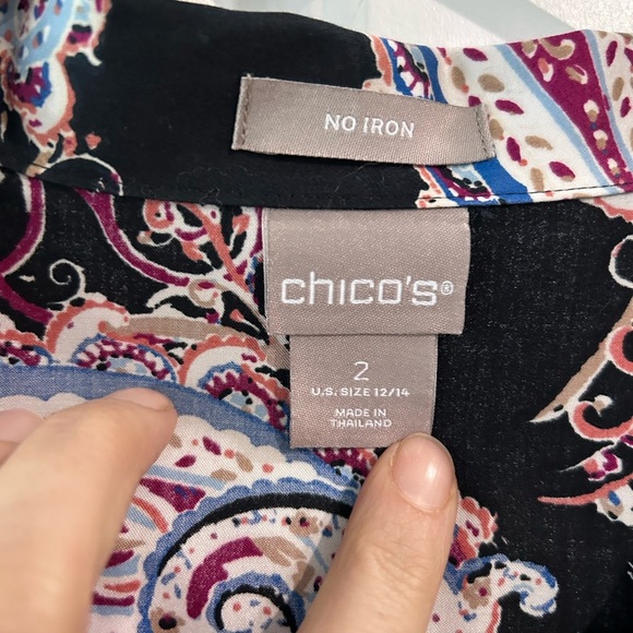 Chico's Paisley Button Front Blouse Size L No Iron Packable Office Contemporary - Picture 3 of 9